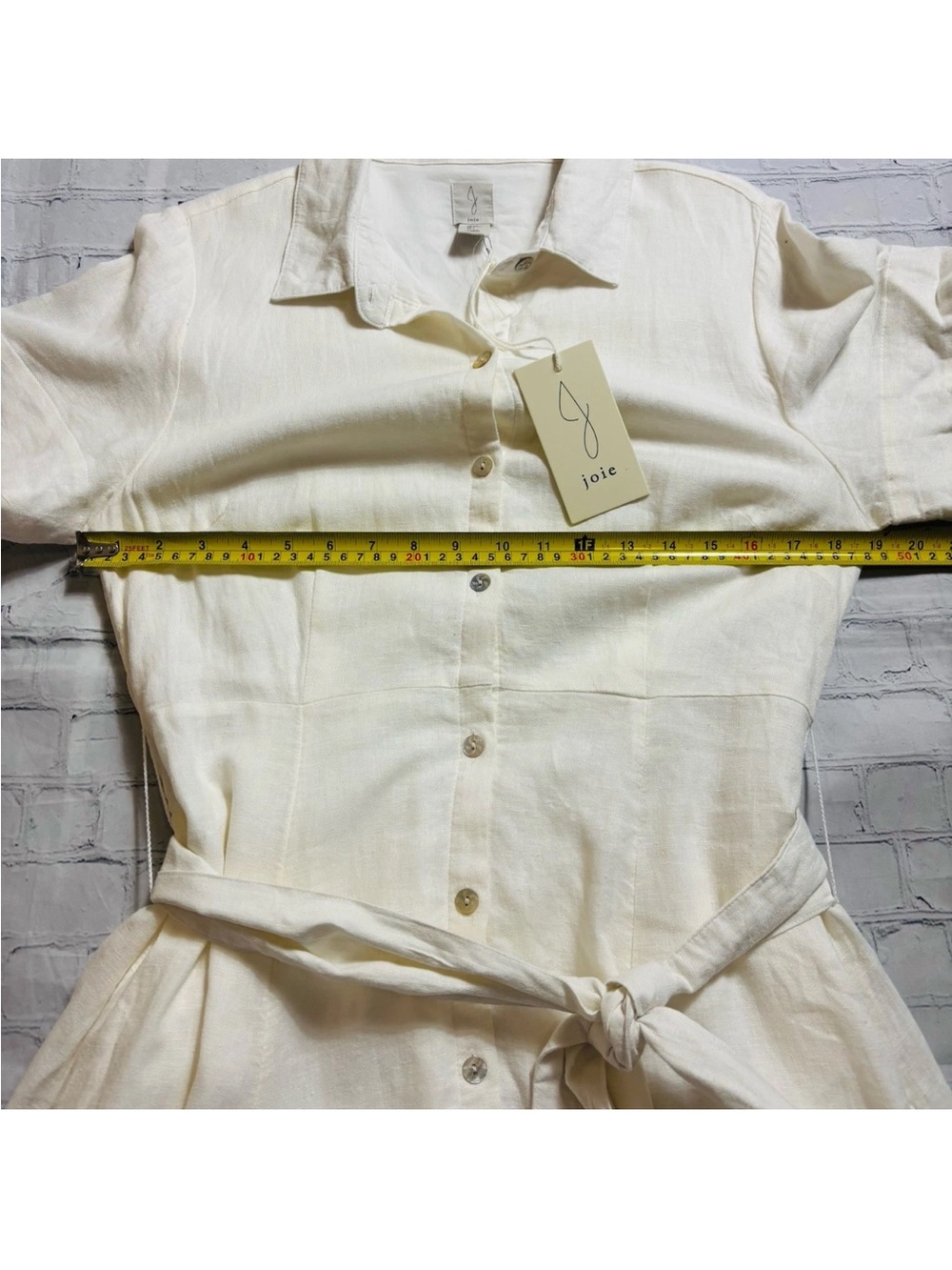 Joie Shirt Dress Linen Blend Button Front Belted Midi Neutral Minimalist - Picture 10 of 14